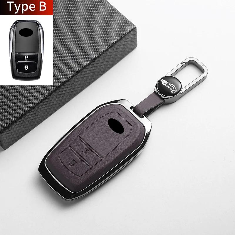 Leather Metal Car Key Case For Fortuner Camry Yaris Cross Hilux Innova Land Cruiser 200 300 Prado Crown TLK 200 Auto Accessories