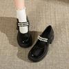 Fashion Vintage High Heels Mary Jane Shoes for Women 2025 Patent Leather Platform Pumps Woman Pearls Thick-Heeled Shoes Female