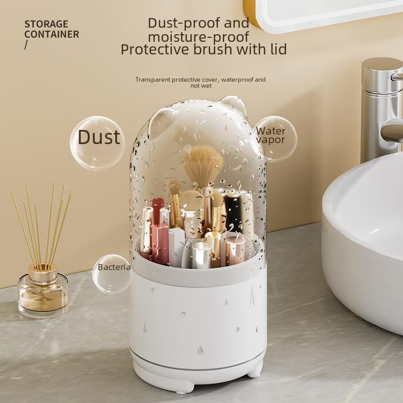 360° Drehbarer Transparenter Make-up- & Stifthalter - Staubdichte Aufbewahrung für Pinsel, Lippenstifte und Lidschatten.
