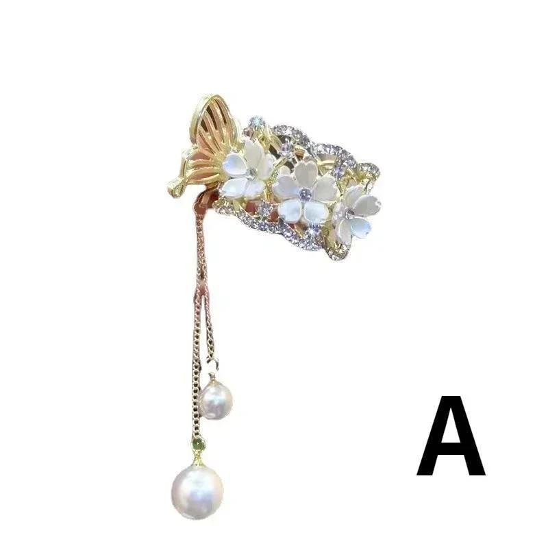 

Womens Fashion Metal Rose Rhinestone Hairpin Hairpin Ponytail Clip Girls Headdress Headdress Creative Gift A
