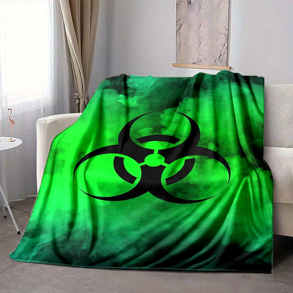 1pc Biohazard Symbol Soft Comfortable Blanket Digital Print, All Season Multipurpose Knit Fabric Bedding, Office, Sofa Home Decor Blanket