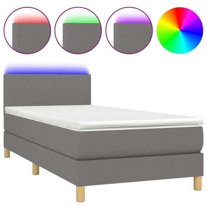 Maison Exclusive - Sommier à lattes de lit avec matelas et LED Gris foncé 90x200cm