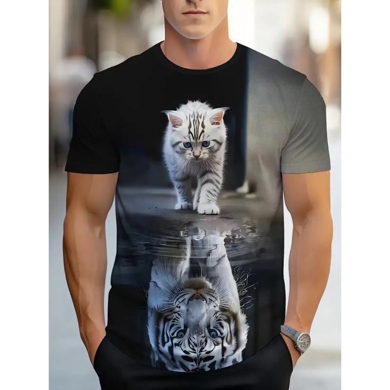 Summer Round Neck 3D Animal Print Top Fashionable Casual Short Sleeved Men's T-shirts