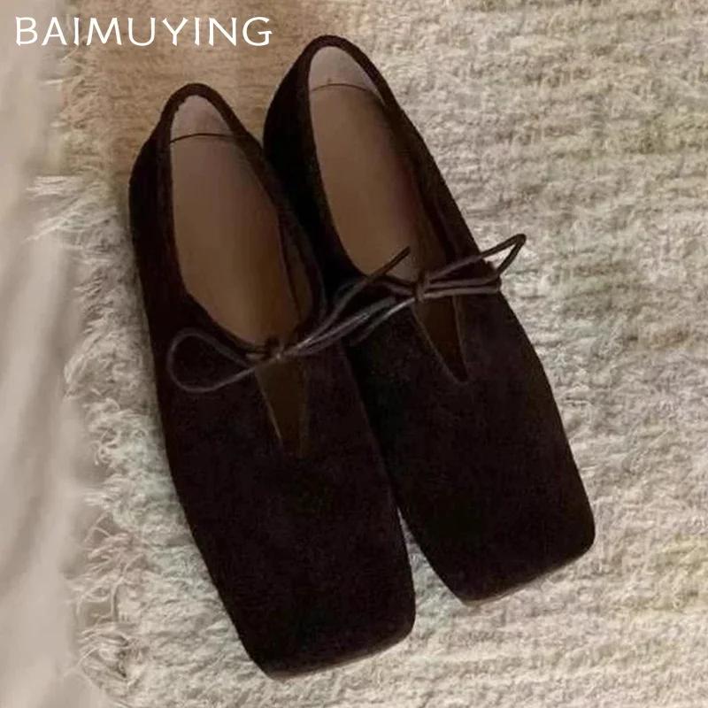 Dámské ploché boty se čtvercovou špičkou semišová mašle nové boty zimní designové ležérní boty 2024 trend chůze šaty móda Chaussures Femme