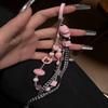 Ins Style Phone Chain Brown Square Rugby Phone Case Lanyard DIY Beaded Camera Chain Phone Anti-Lost Strap