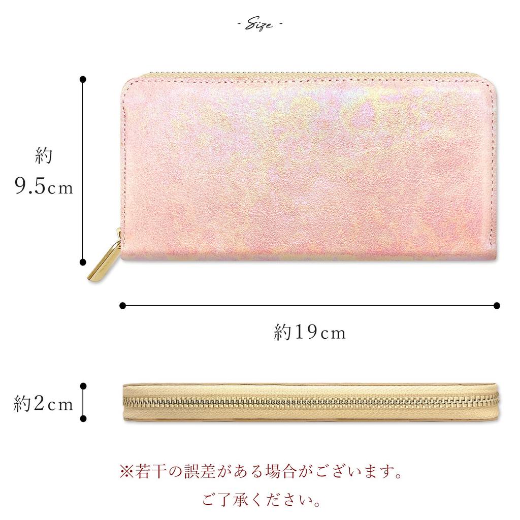 Women's Genuine Leather Long Wallet, Made in Italy, Aurora Round Zipper, Long Wallet with Card Slots and Coin Purse, Cowhide Leather [NB] Pink