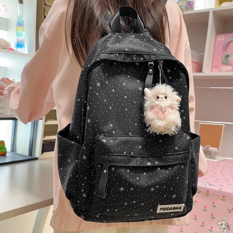 Schoolbag Japanese Cute Polka Dot Backpack Bag Women's Fashion Texture Large Capacity Simple Student Schoolbag Solid Color Casual Backpack