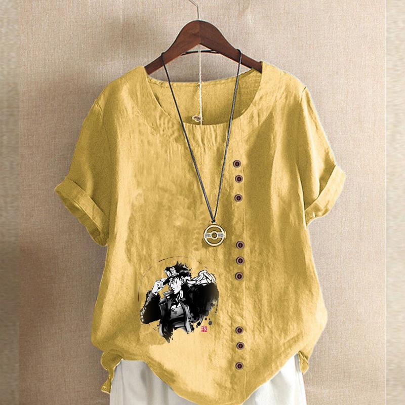 Women's Fashion Cool Man Print Short Sleeve T-shirt Loose Cotton Shirt Casual Loose Summer Blouse Tops Plus Size