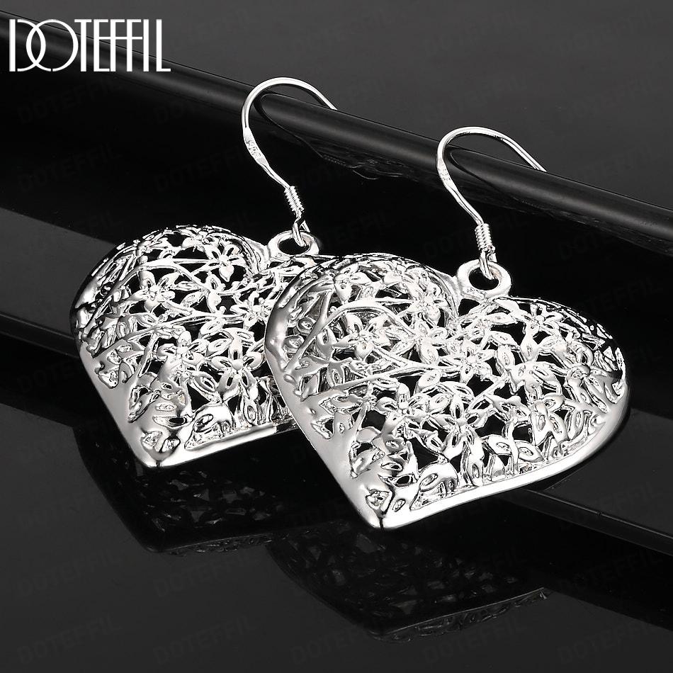Pendientes de plata de ley 925 con forma de corazón hueco y forma de flor, joyería de boda de moda