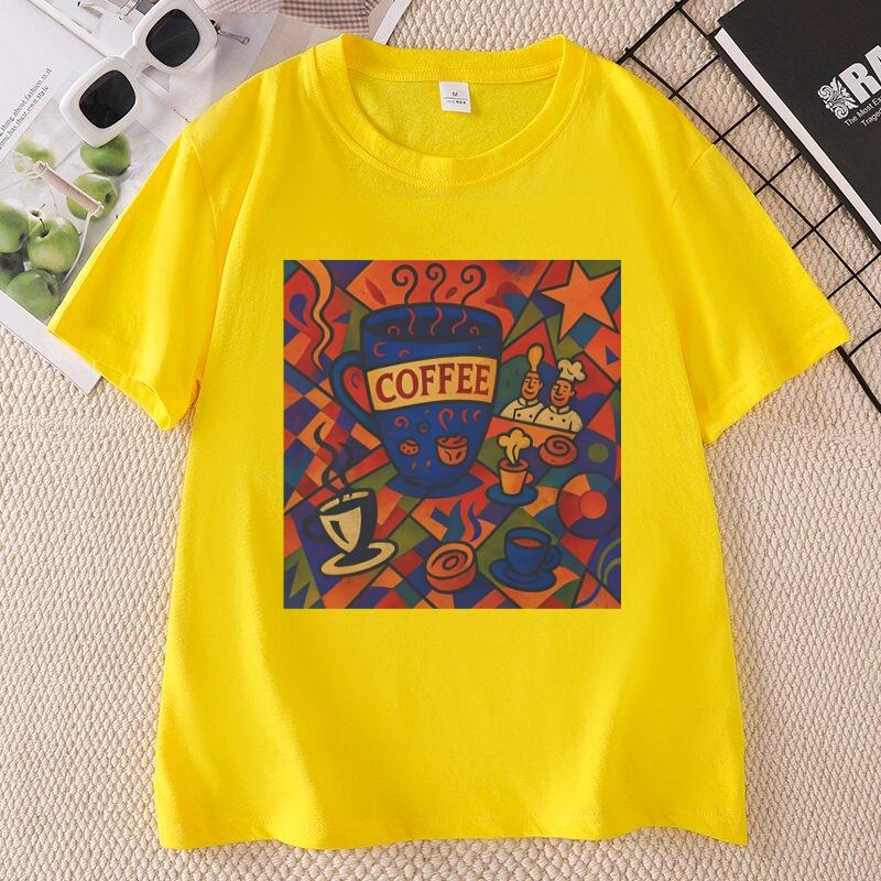 Vintage Tee for Coffee Lovers Print Fashion Tshirt Cotton Short Sleeve Round Neck Tshirt Unisex Unisex Loose Streetwear Y2k