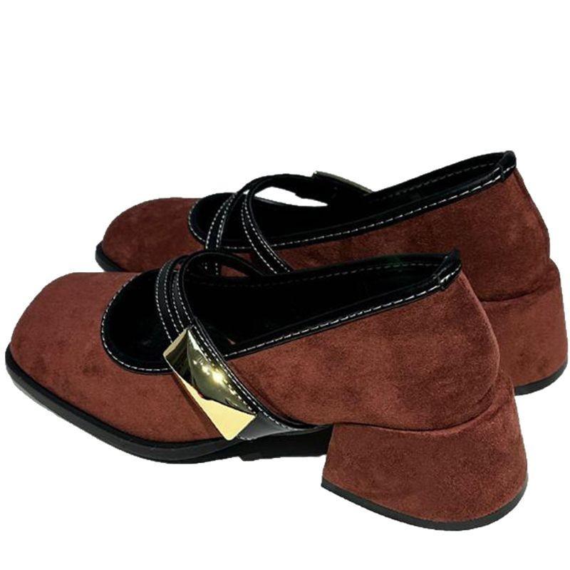 2025 spring new retro square head shallow mouth Mary Jane shoes versatile niche word with thick heel single shoes high heels
