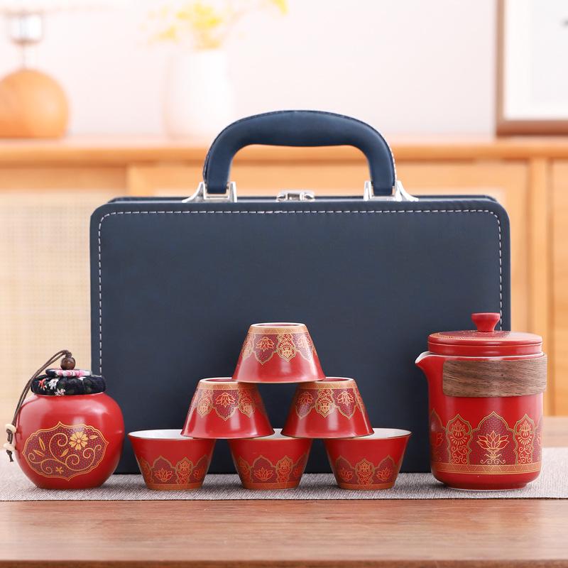Portable Travel Kung Fu Tea Set: Compact Ceramic Teapot & Gaiwan for Outdoor Camping and Tea Enjoyment. Perfect Gift for Tea Lovers.