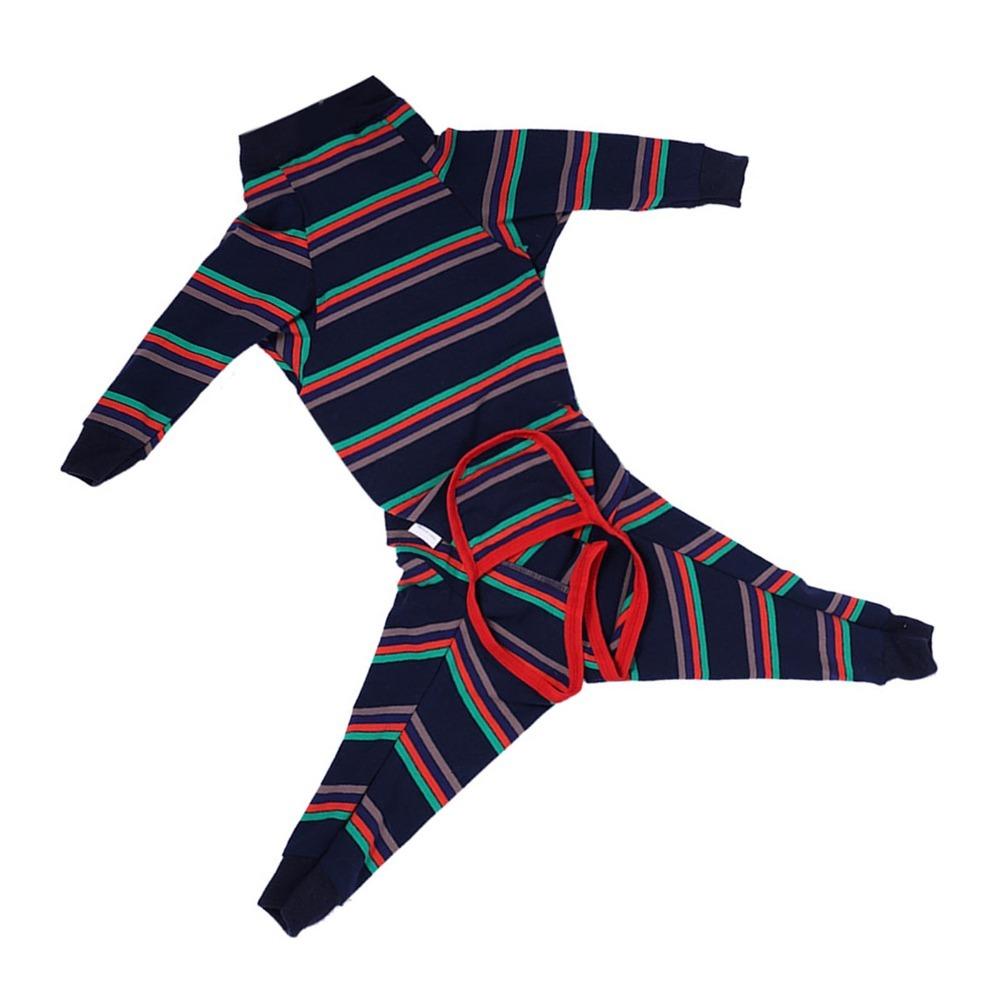 Dark Blue Striped Pet Jumpsuit High Stretch Large Dog Bodysuit Dog Pajamas Post Recovery