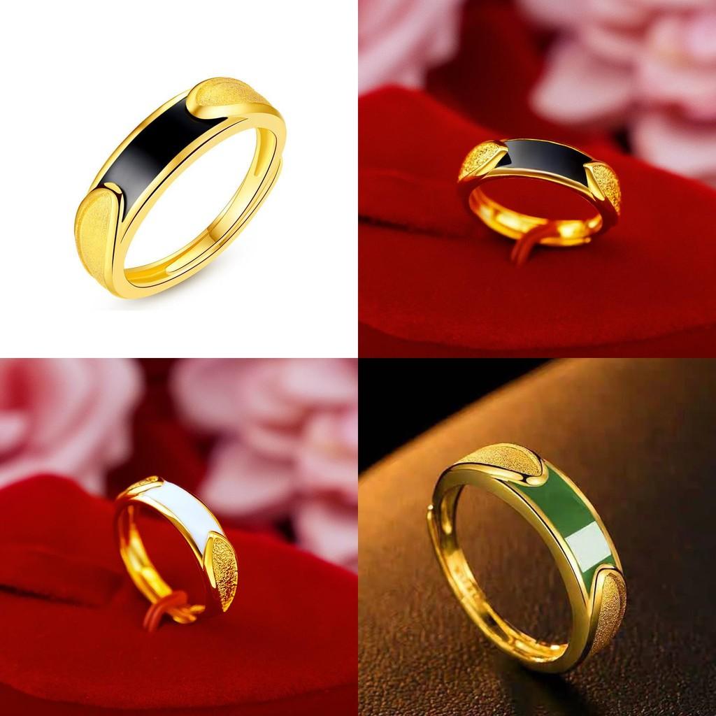 Minimalist Copper Gold Plated Couple Rings Ideal For All Occasions Featuring Striking Black Green Gems