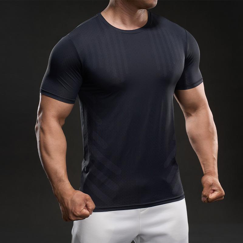 58883 Summer 2025 American Casual Short-sleeved Fashion Sports Slim Elastic Fitness Outdoor Round Neck T-shirt Men
