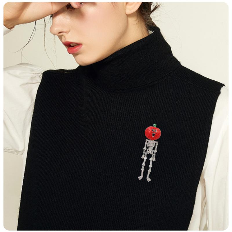 Luxury Big Heavy Flower Skull Brooch Jewelry Retro Ghost Witch Badge Pin For Coat Bag Decor Accessory Halloween Gift