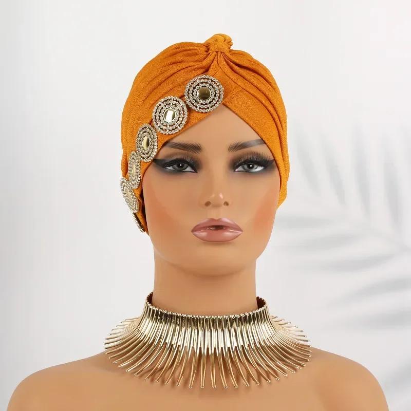 Indian Women Chemo Cap Muslim Diamonds Hijab Pleated Turban Wrap Headscarf Beanies Hair Loss Bonnet Hat Femme Turbante Mujer New