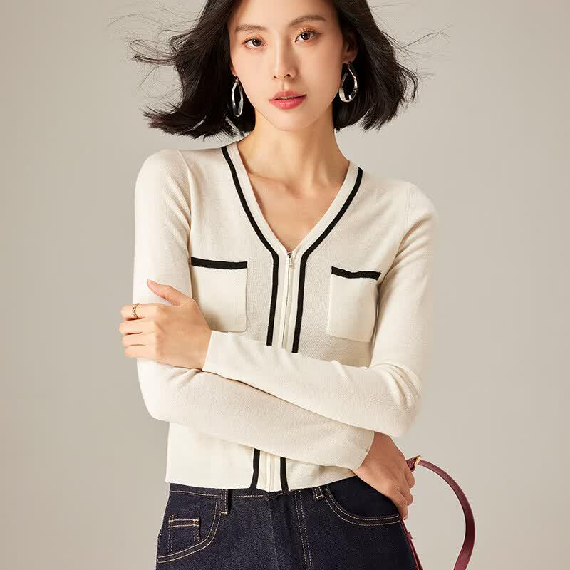 Women's Elegant V-Neck Wool Blend Knit Top