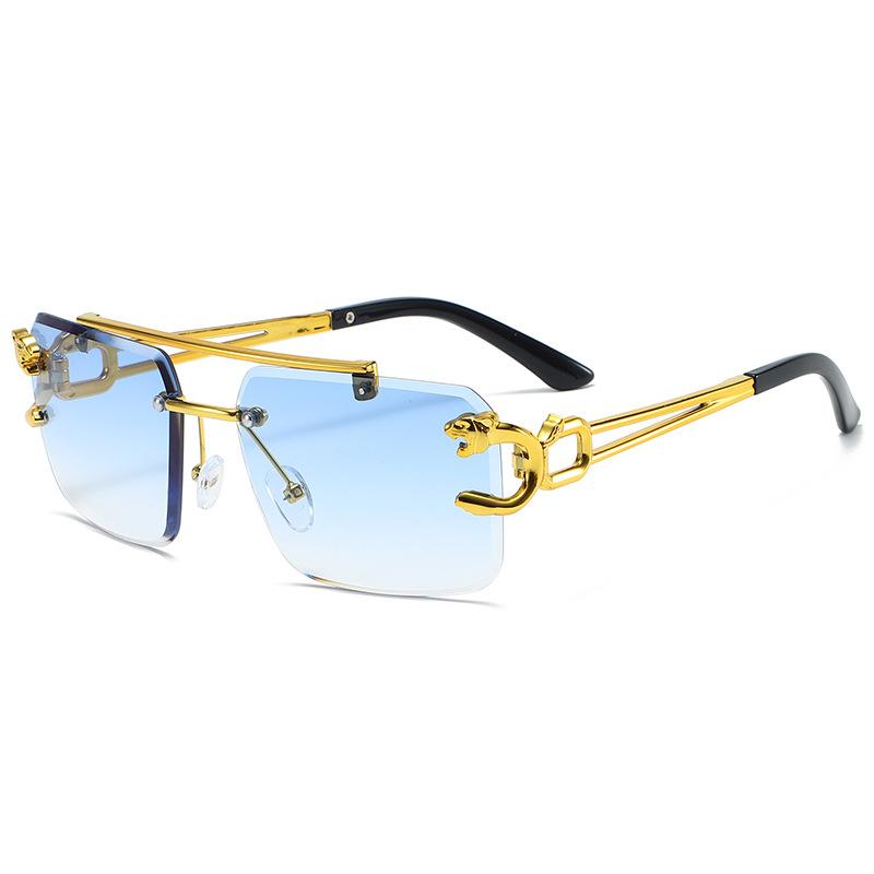 New Fashion Personalized Borderless Eyeglasses Leopard Head Double Beam Sunglasses Trendy Men Outdoor Driving Eyewear