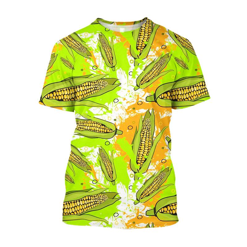 Summer Round Neck 3D Creative Corn Printed T-shirts Fashionable Casual Short Sleeved Children's Boy and Girl Kids Unisex T-shirts