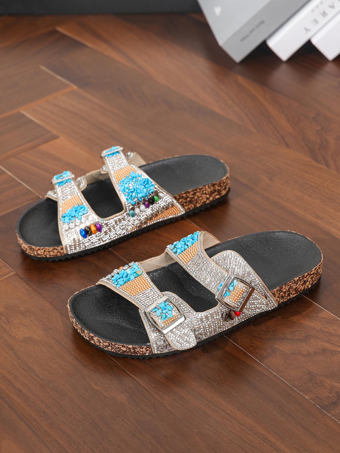 

Новые женские туфли Ken на пробковой платформе, односложные тапочки с кристаллами, удобные повседневные туфли с мягкой подошвой 41