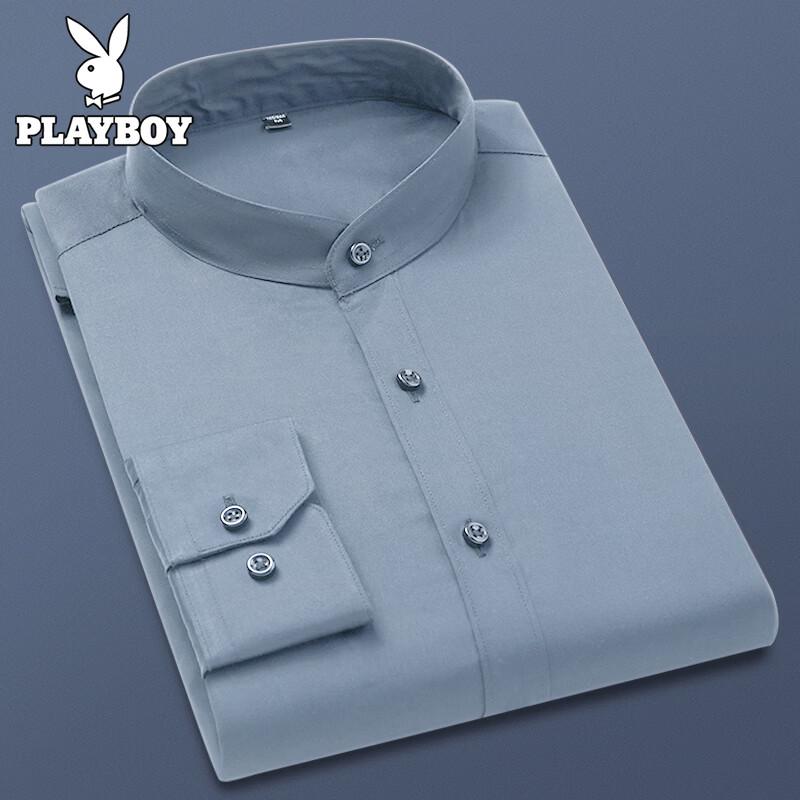PLAYBOY Men s Business Casual Stand-Collar Long-Sleeve Shirt 2XL