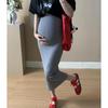 Maternity Grey Knit Midi Skirt – Spring/Autumn Straight Bodycon Style For Pregnant Women