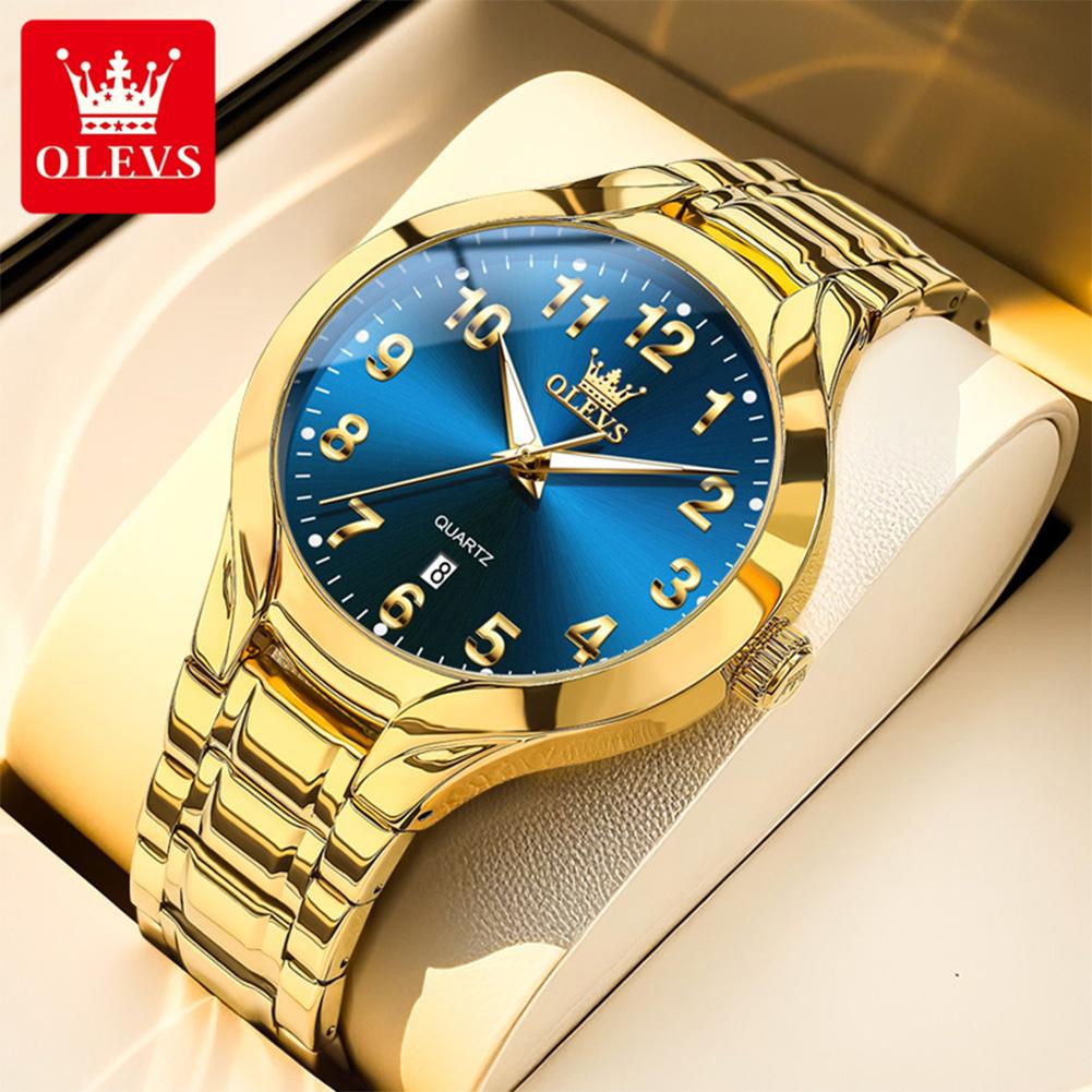 OLEVS Original Brand Luxury Quartz Watch for Men Gold Stainless Steel Strap Waterproof Luminous Auto Date Fashion Wristwatch Men