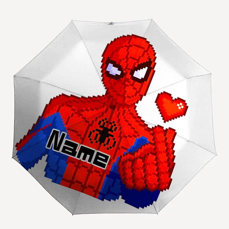 

1pc Spider-Man Heart Custom Name Automatic Folding Umbrella - Compact 8-Rib Design, Durable Plastic & Iron, Daily Use 028