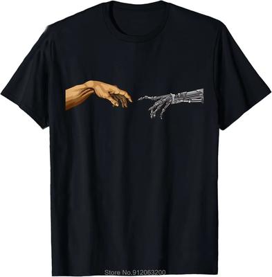 Michelangelo Schepping van Adam Handen Cyborg Robotica Grappig AI T-shirt Grappig Mode Grafisch T-shirt Heren Katoenen T-shirt Tees