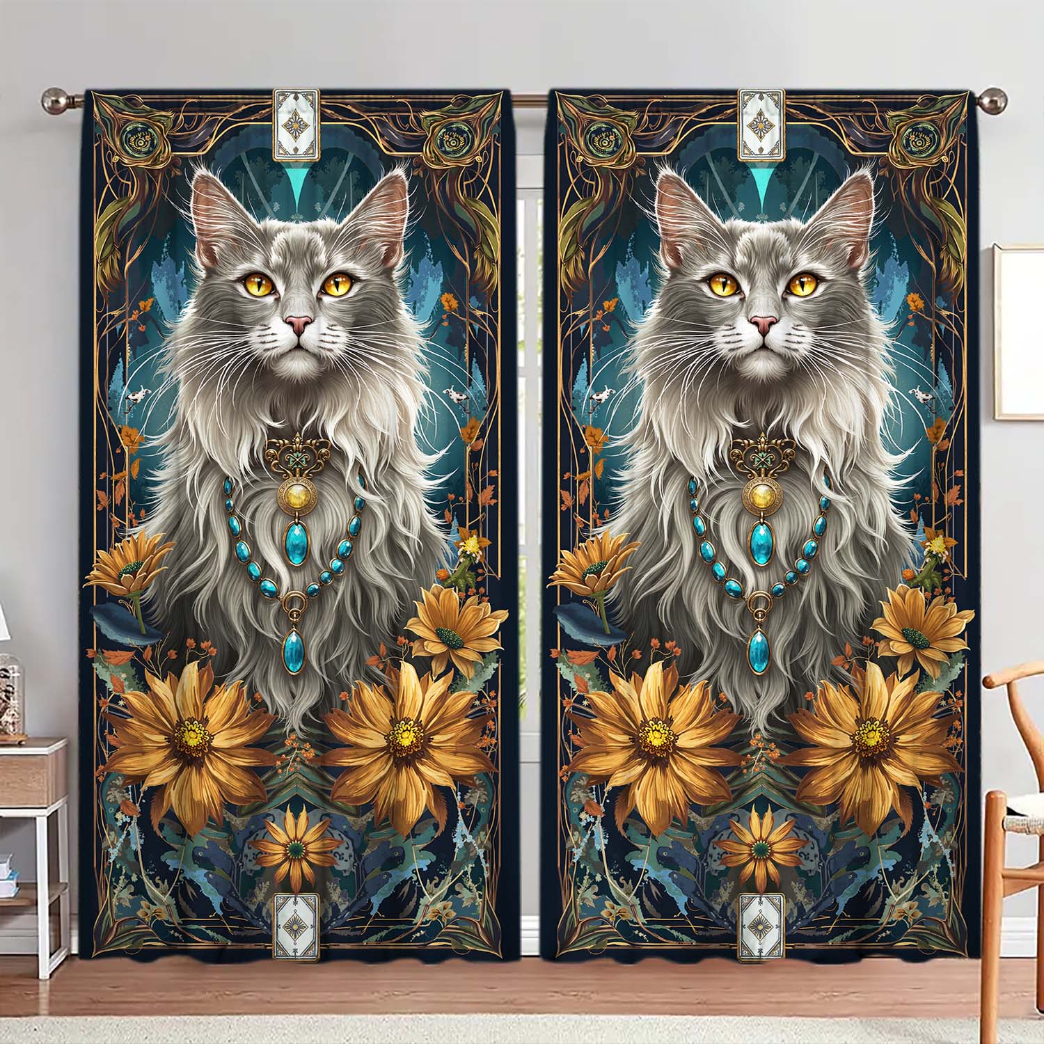 

2 Panels Retro Cute Pet Cat Pattern Window Curtains - Heat-insulating Suitable for Decorating Curtains in Various Rooms 100*130 Grommet Top 1pcs