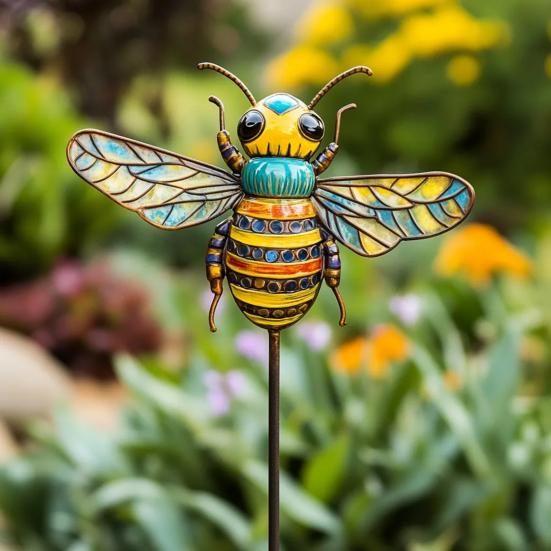 Colorful Insect Stake Metal Bee Garden Stake Animal Bird Snail Design Plant