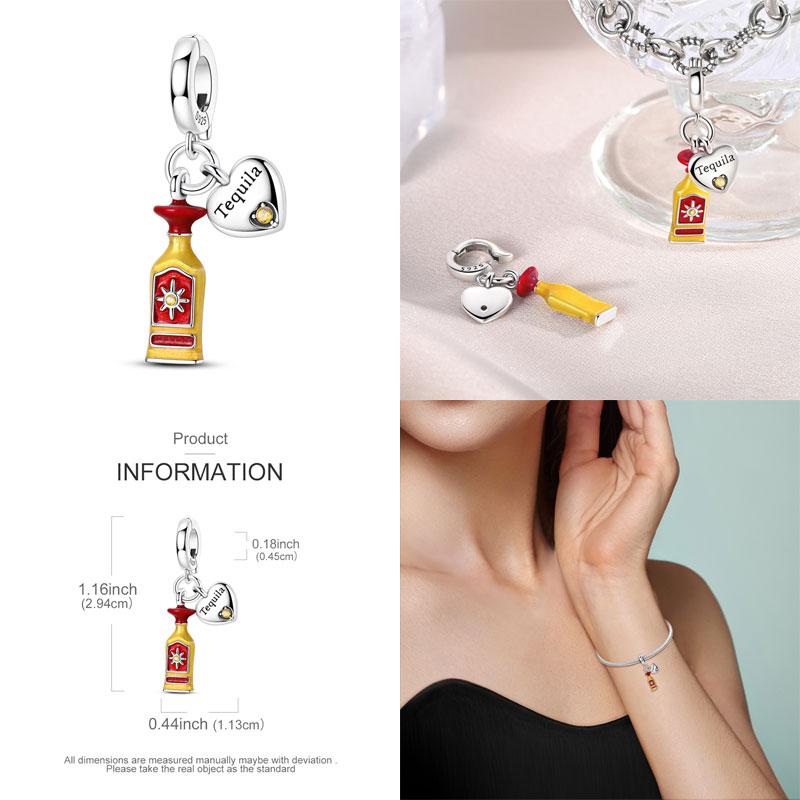 100% Plata De Leyoriginal Foreign Wine Series Red Wine Whiskey Champagne Charms Fit Bracelet Diy Jewelry Making Women Gift