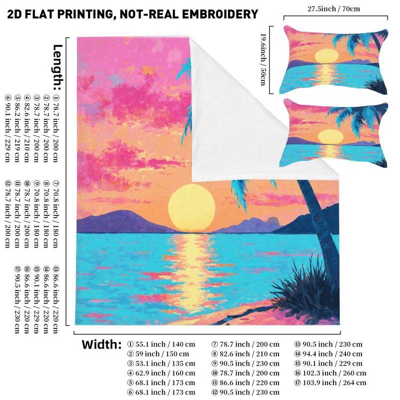 3-Piece Bedding Pillowcase Quilt Cover Set Sunset Beach Pattern 2D Digital Printing Suitable Bedroom Hotel Dormitory Decoration