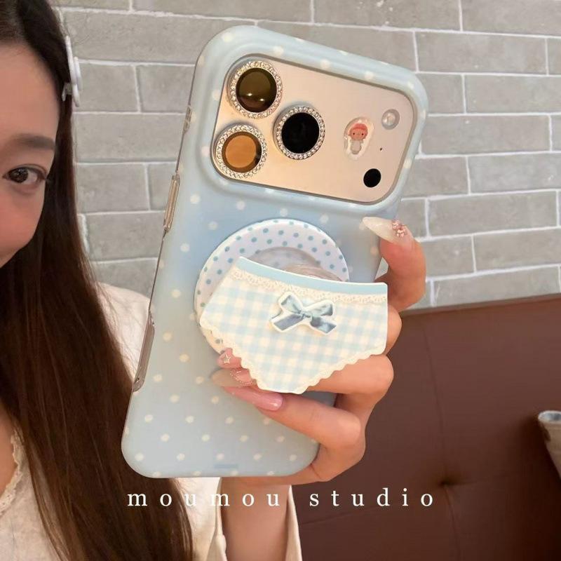 Cute polka dot plaid pants magnetic suction bracket for iPhone17promax Apple 16 mobile phone case 15 women