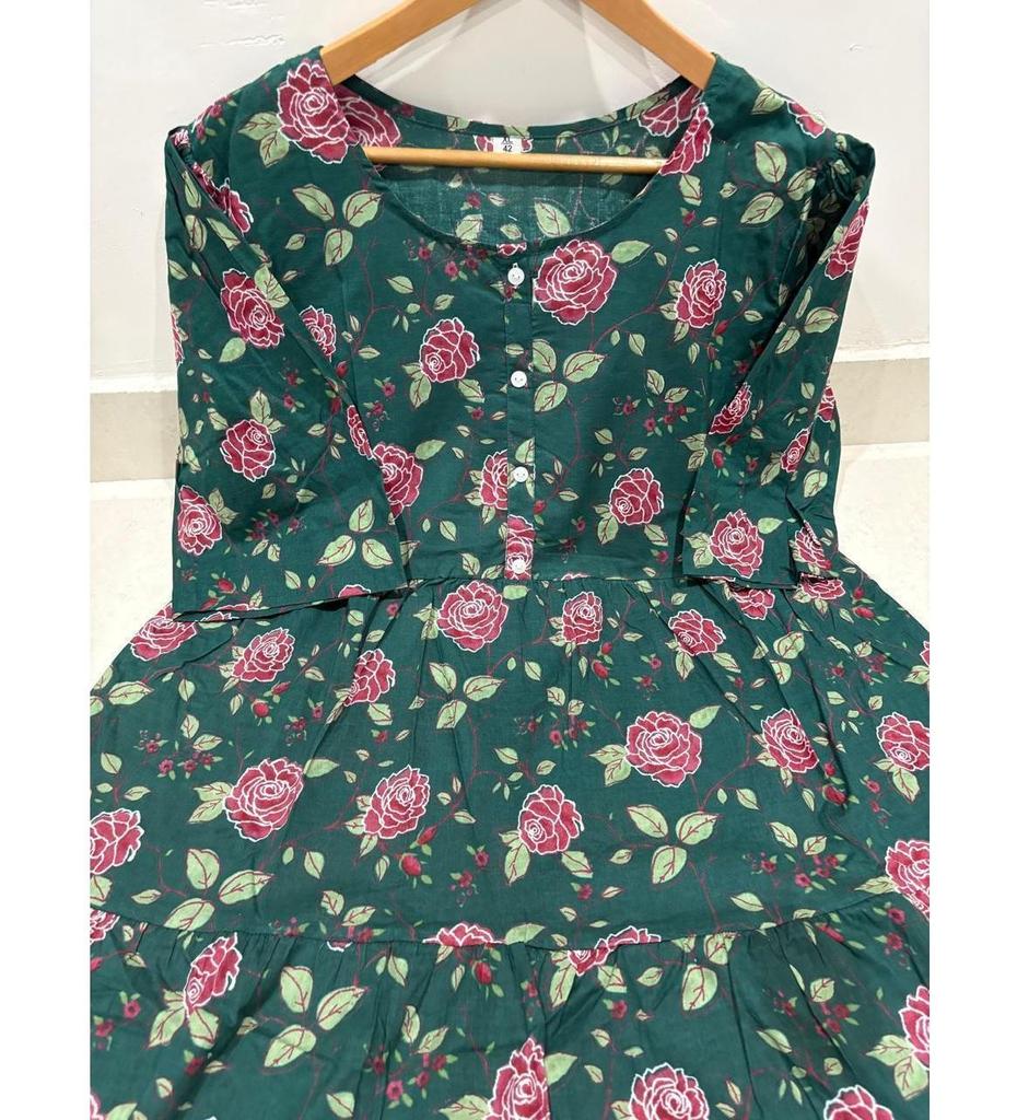 Women Designer Printed Cotton Midi Gown Kurta Party Wear Top Tunic Kurti Dress