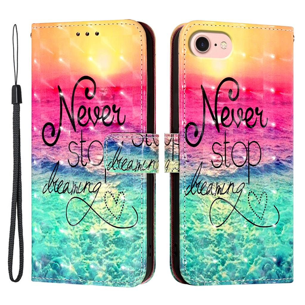 For iPhone 16e Leather Case Pattern Printing Wallet Stand Mobile Cover with Strap