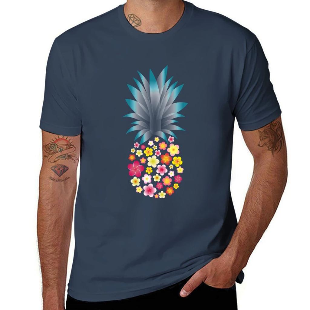 Plumeria Pineapple Tshirt Work Short Sleeve Cotton Top