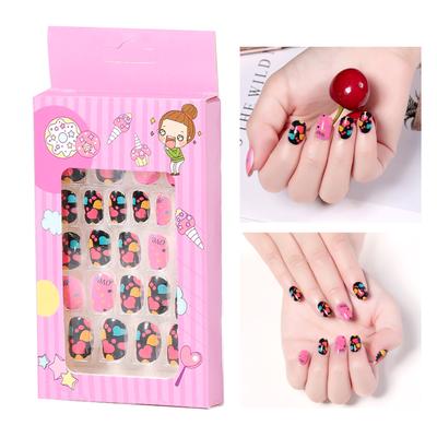 24 Peças/caixa Unhas Postiças Infantis com Desenho de Desenho Animado Usáveis Unhas Postiças Falsas Fofas para Meninas Pontas Acrílicas Artificiais Press on Nails+Ferramenta