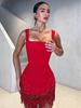 European Style Rhinestone Tassel Spaghetti Strap Bandage Dress - Sexy Hip-Hugging Skirt for Women