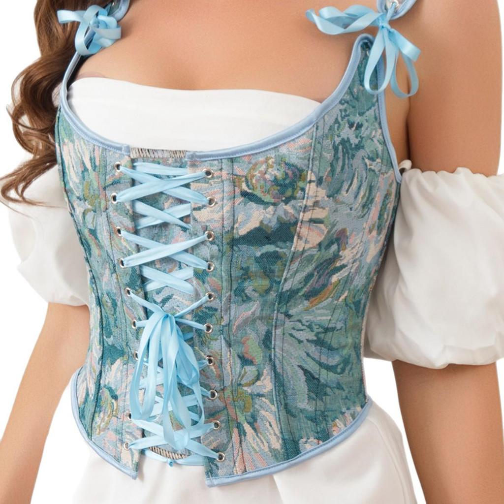Push-Up Lace Vest: Retro Style Corset with Waist Cincher and Molded Cups