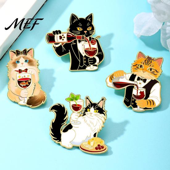 Alloy Jackets Badge Cartoon Red Wine Cat Brooch, Enamel Kitten Lapel Lightweight Pin, Backpacks Clothes Decorative Accessory for Women Men Pin