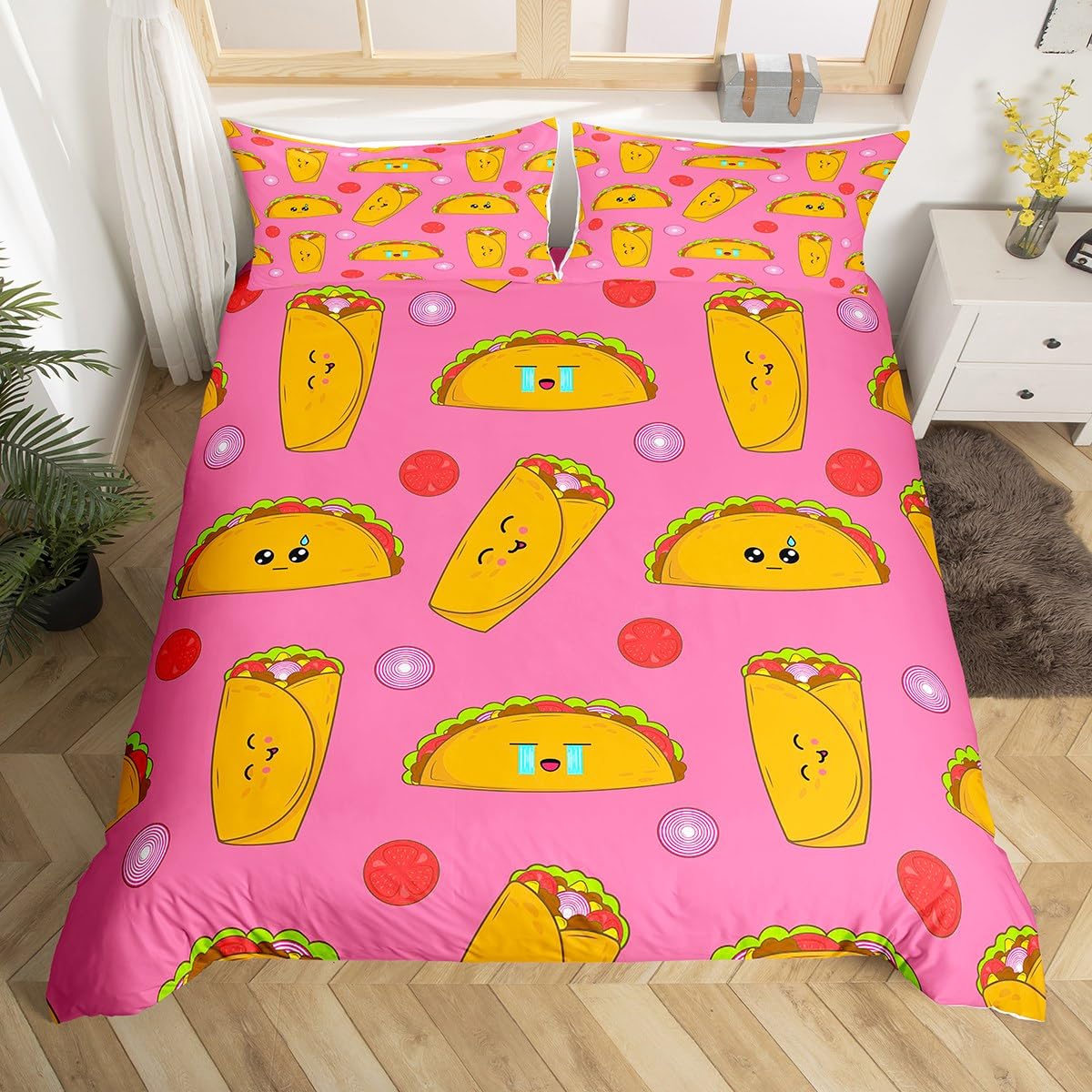 

Funy Fod Soft Duvet Cover Mexican Taco Beding Set Twin,Avocado Peper Realistic Fod Design Comfortable Quilt Cover Easter Gift Party Decor 135*200cm Eu-Single