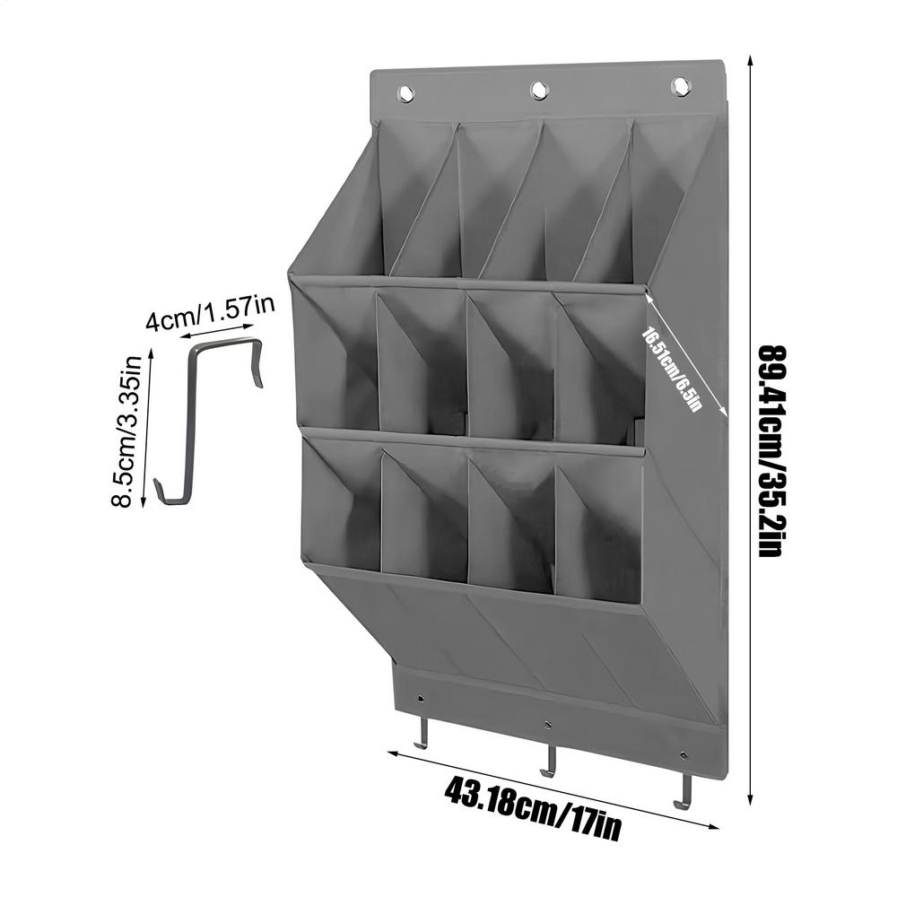 Door Back Shoe Rack 12-Pockets Door Shoe Organizer Hangable Closet Storage Large Capacity Deep Pocket With 6 Hook Stores Shoes серый