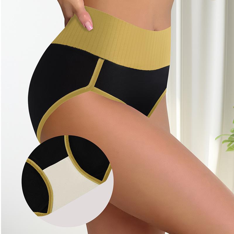 

High-Waisted Color-Block Women s Cotton Briefs with Anti-Chafing, Hip-Lifting, and Tummy-Flattening Features, In Stock. L жовтий/чорний