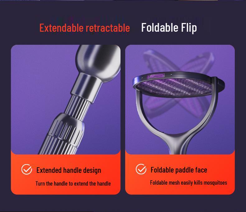 Rechargeable Telescopic Electric Mosquito Swatter & Lamp with USB Purple Light
