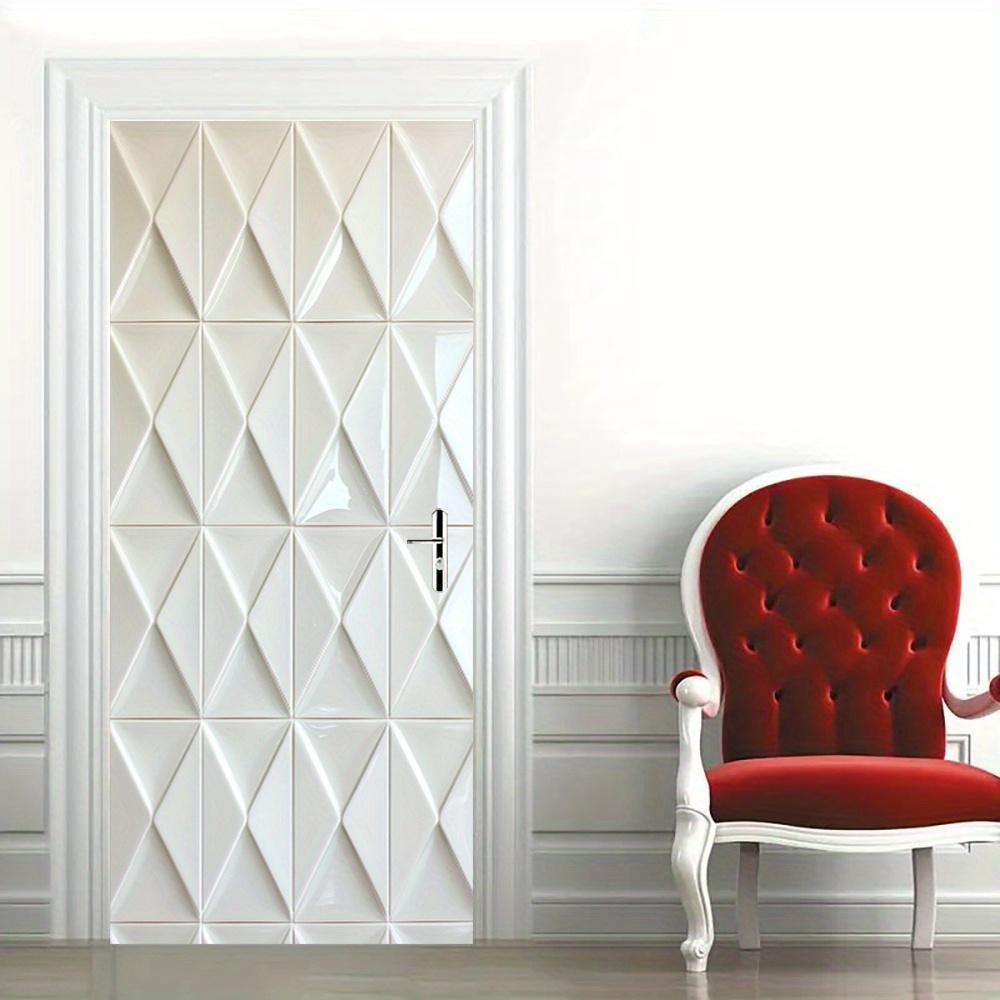 1 Stück Zeitgenössische Geometrische Weiße Fliesen Türsticker, Abnehmbares Papier Wandaufkleber, Abstraktes Kunstmuster für Schlafzimmer, Modernes Rechteck Türposter