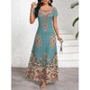 European and American Vacation Style Women's Printed Round-neck Loose Dress