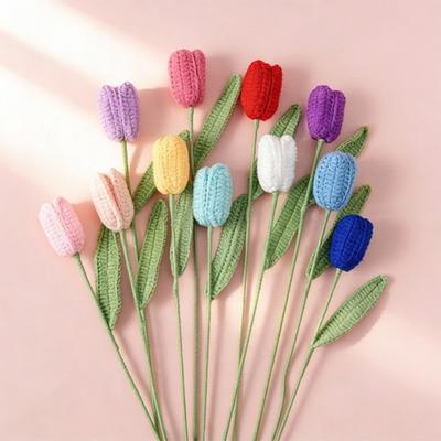 Crochet Flowers Knitted Tulips Flower Creative Finished Handmade Plant Graduation Bouquet