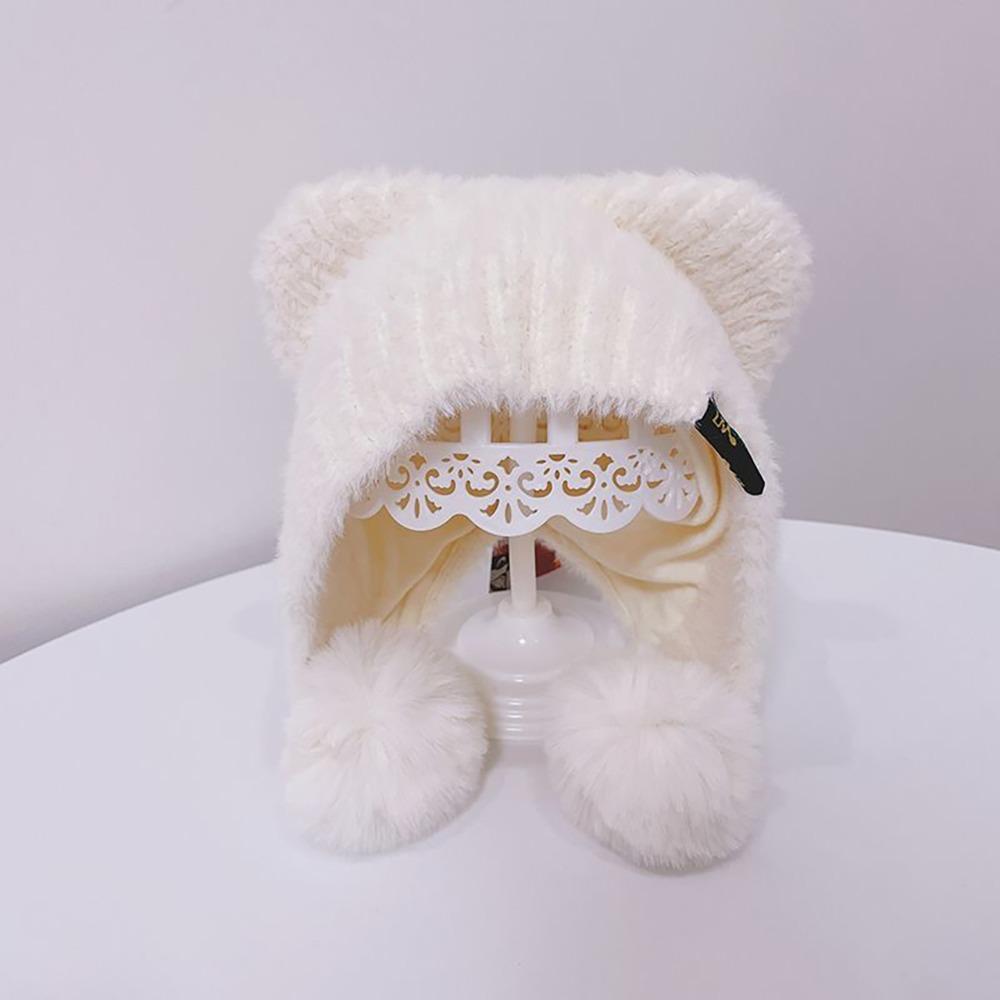 Plush Ear Protection Caps Windproof Cartoon Pompom Hat Soft Earflap Cap  Kids
